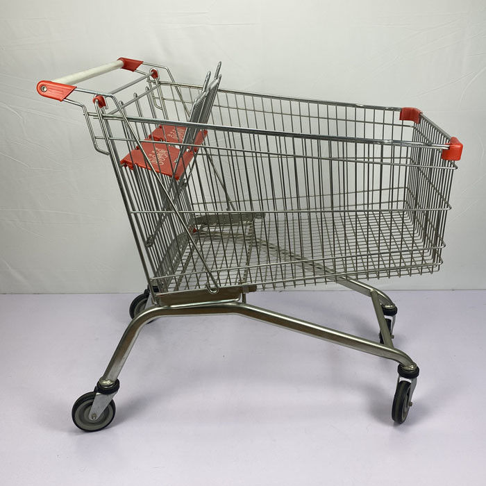 Super Large 275L Metal Shopping Cart Trolley With Foldable Double Child Seats